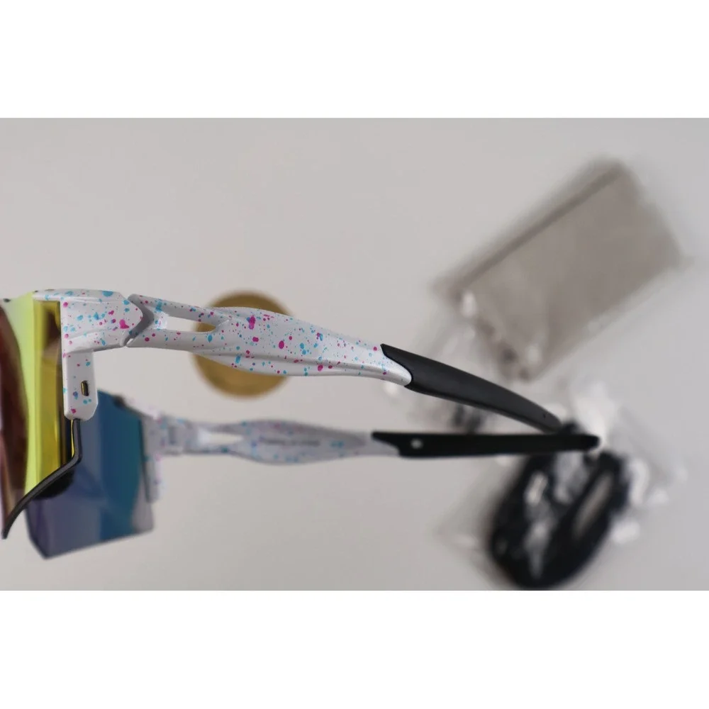 Ukoly Sports Sunglasses Polarized Shield White Splatter Gold Lens New